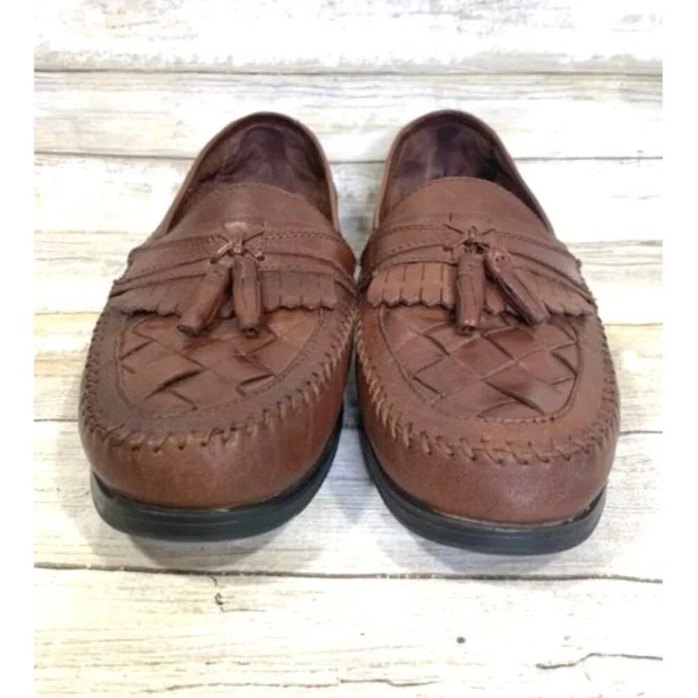 Giorgio Brutini Men's Weaver Brown Leather‎ Loafers with Kilti Tassels Size 9M